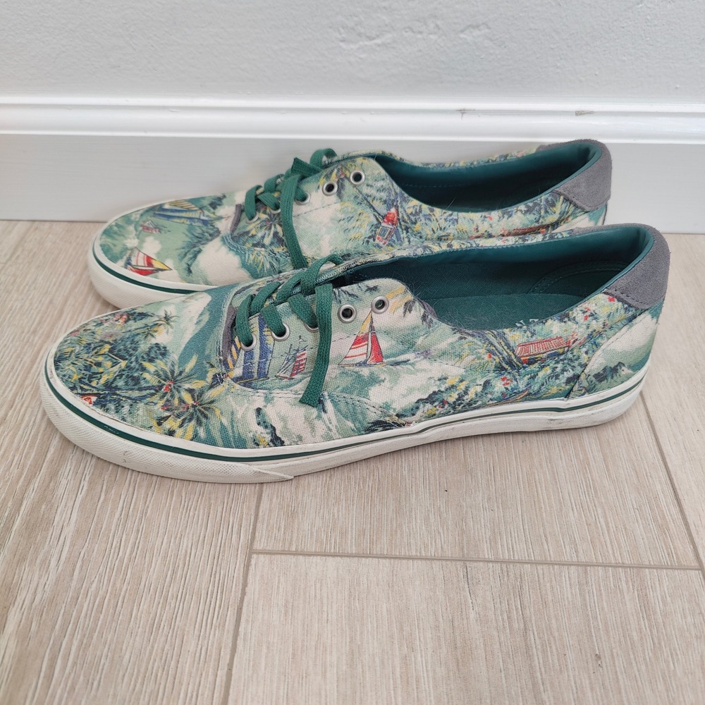 Polo Ralph Lauren Thorton III Mens Sneakers 11D Green Print Sailboat Coastal - Picture 6 of 9